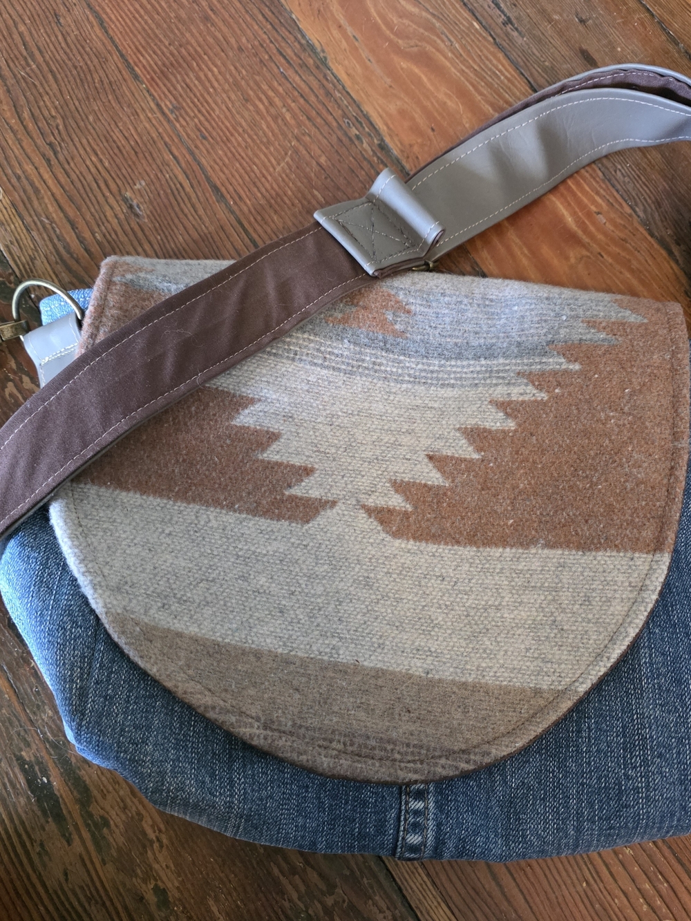 Recycled Denim Messenger Bag